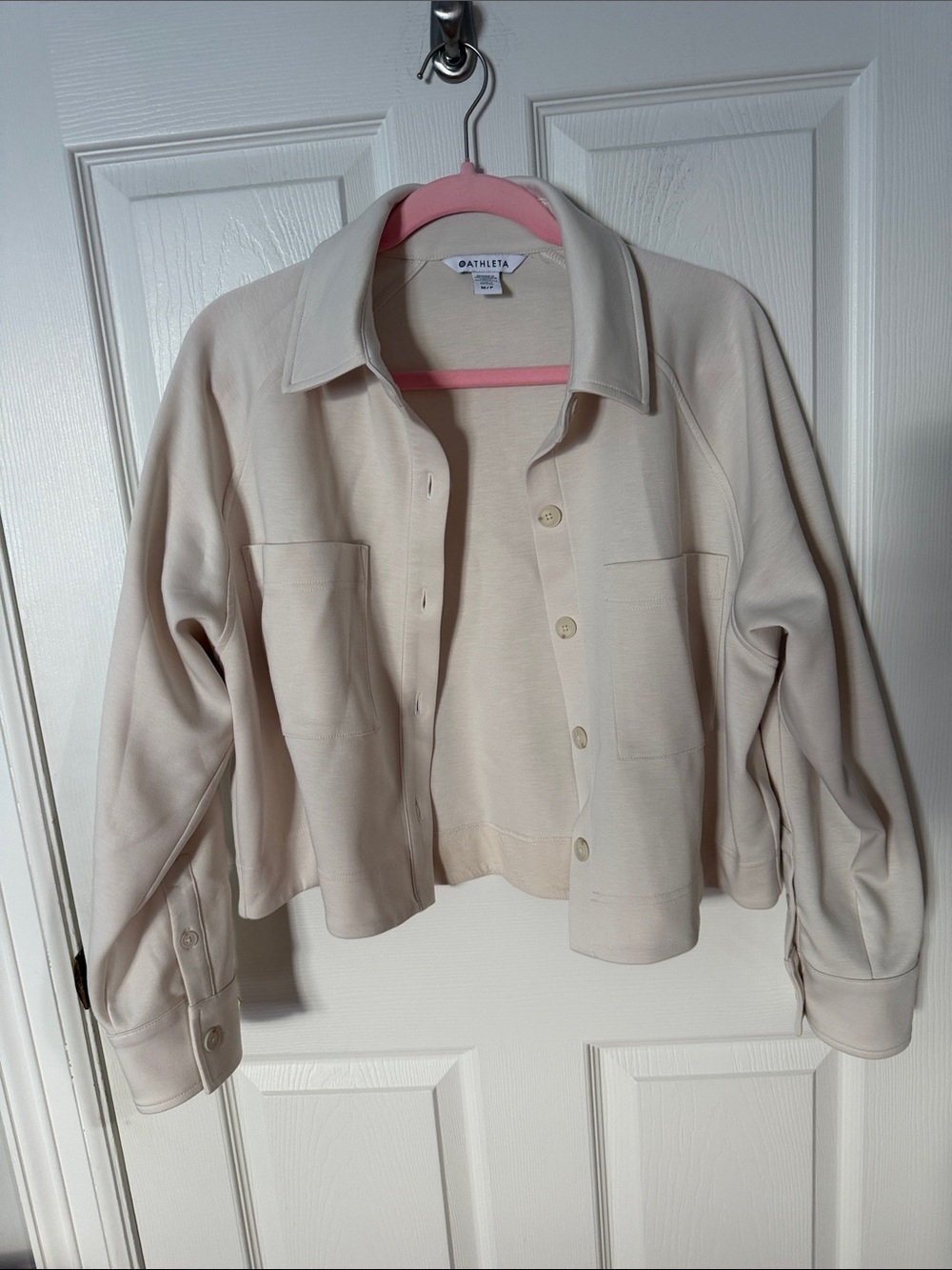 Athleta allure shirt jacket Cream Button-Front Cropped Jacket medium petite